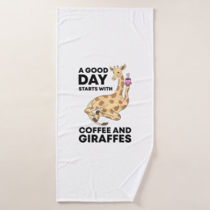 A Good Day Starts With Coffee & Giraffe Gift Funny Bath Towel