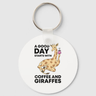 A Good Day Starts With Coffee & Giraffe Gift Funny Key Ring