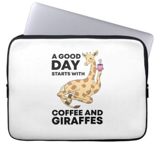 A Good Day Starts With Coffee & Giraffe Gift Funny Laptop Sleeve