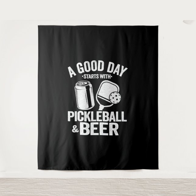 A Good Day Starts With Pickleball & Coffee Funny Tapestry (Front)