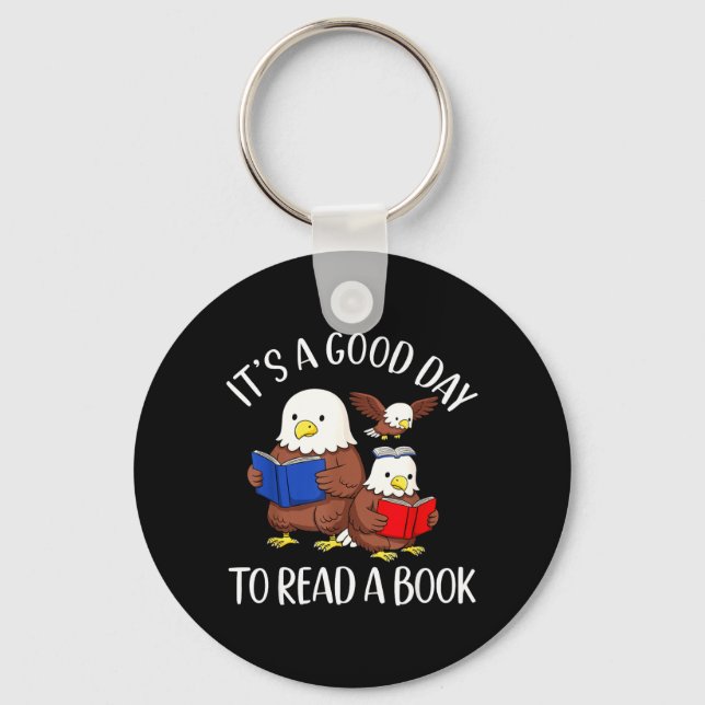 A Good Day to Read A Book Eagle Librarian Bookworm Key Ring (Front)