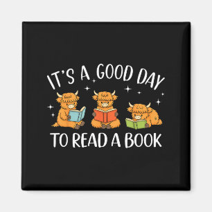A Good Day to Read A Book Highland Cow Bookworm Magnet