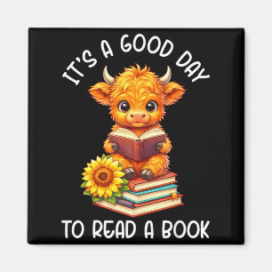 A Good Day to Read A Book Sunflower Highland Cow Magnet