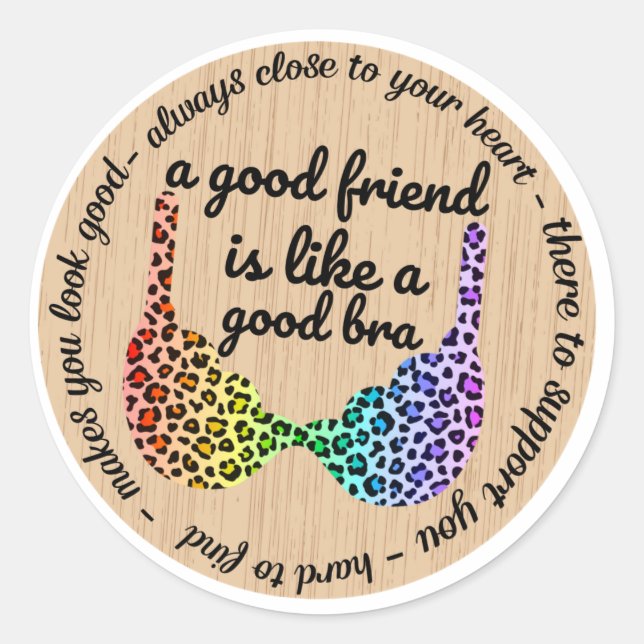 A Good Friend Is Like A Bra Funny Gifts Classic Round Sticker (Front)