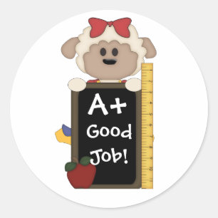 A+ Good Job!-Cute Sheep Classic Round Sticker