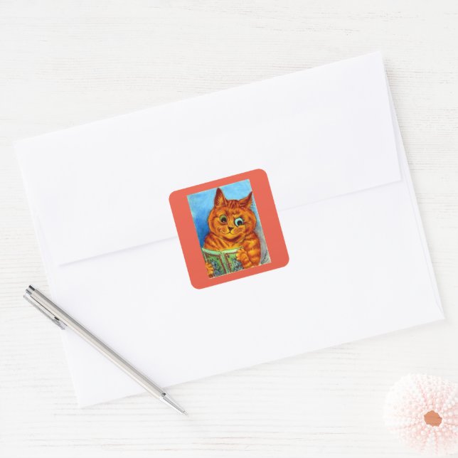 A Good Read, illustrated by Louis Wain Square Stic Square Sticker (Envelope)