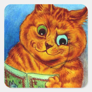 A Good Read, illustrated by Louis Wain Square Sticker