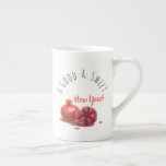 A Good & Sweet New Year! Holiday Pomegranates Bone China Mug<br><div class="desc">Happy Rosh Hashanah Jewish New Year Holiday Pomegranates Watercolor Illustration. Shana Tova! Hebrew Wishes text. "A Good & Sweet New Year!" Calligraphy Text, Pomegranates Watercolor Illustration Vintage, Autumn Holiday Festival, Birthday, Sukkot. Judaica. Hand Drawn Watercolor. Home > Kitchen & Dining > Drinkware > Mugs & Cups Design with custom text...</div>