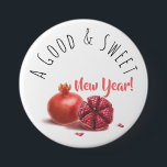 A Good & Sweet New Year! Holiday Pomegranates Butt 7.5 Cm Round Badge<br><div class="desc">Happy Rosh Hashanah Jewish New Year Holiday Pomegranates Watercolor Illustration. Shana Tova! Hebrew Wishes text. "A Good & Sweet New Year!" Calligraphy Text, Pomegranates Watercolor Illustration - for Back Side design. Vintage, Autumn Holiday Festival, Birthday, Sukkot. Judaica. Hand Drawn Watercolor. Accessories > Buttons & Patches > Buttons. Design with custom...</div>