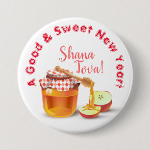 A Good & Sweet New Year! Honey & Apple Shana Tova 7.5 Cm Round Badge
