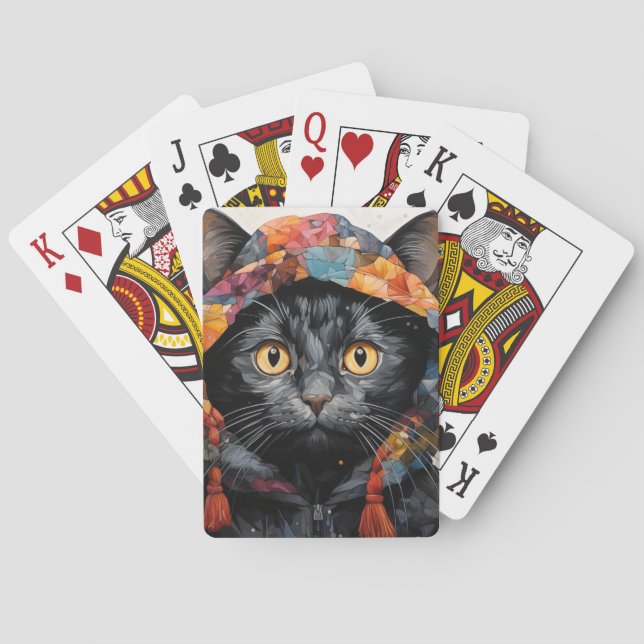 A Gorgeous Black Cat in a Colourful Jacket Playing Cards (Back)
