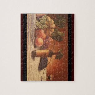 A gorgeous painting of assorted fruits & wine. jigsaw puzzle