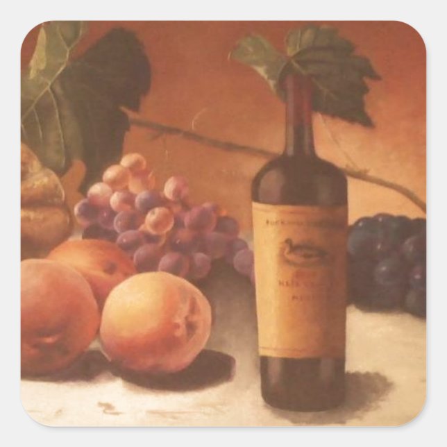 A gorgeous painting of assorted fruits & wine. square sticker (Front)