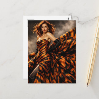 A gorgeous woman in tiger print dress postcard