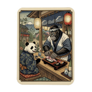 A gorilla who became a sushi chef -Ukiyo-e Style- Magnet