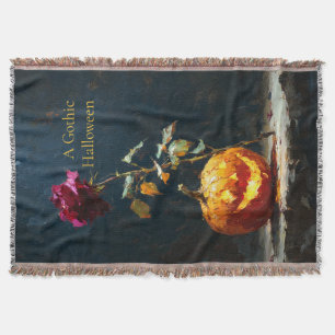 A Gothic Halloween Pumpkin and Rose Throw Blanket