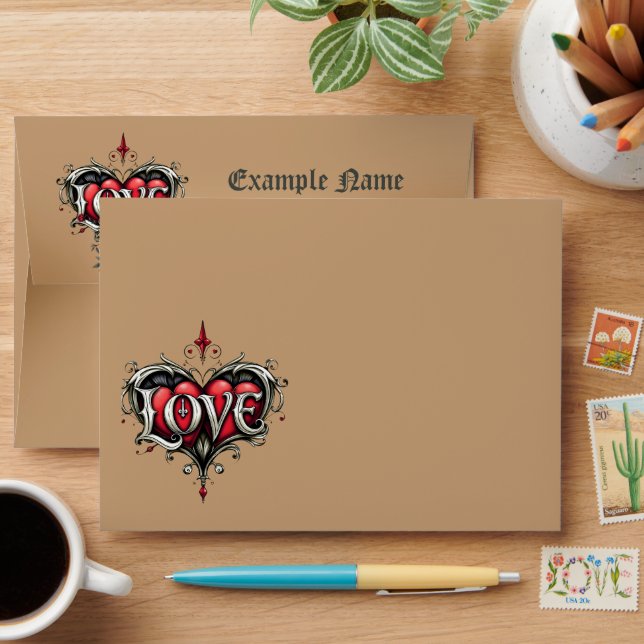 A gothic romance. An ornate, gothic-style Envelope (Desk)