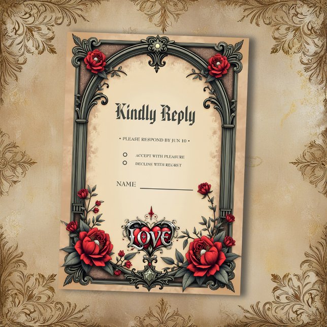 A gothic romance. An ornate, gothic-style RSVP Card (Creator Uploaded)