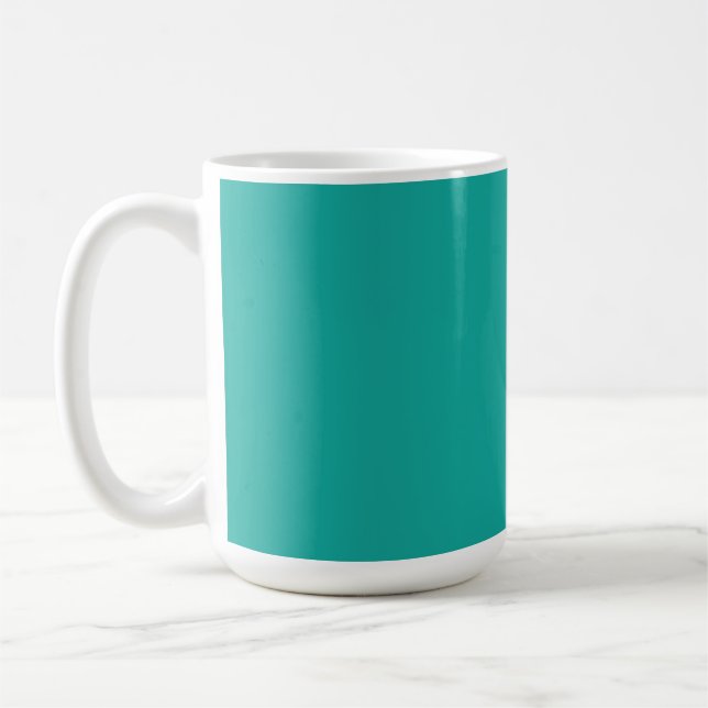 A gradient background blending blue into green. coffee mug (Left)