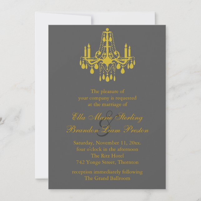 A Grand Ballroom Wedding Invitation in yellow/grey (Front)