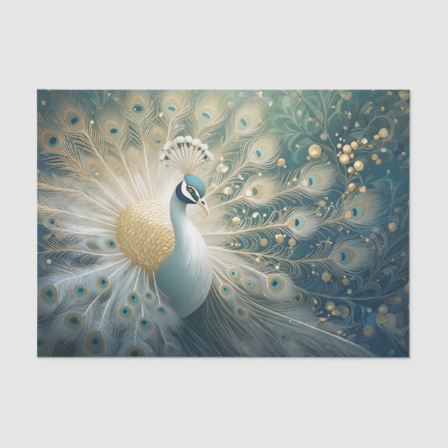 A Grand Entrance, White Feathers Peacock Finery Tissue Paper (Front)