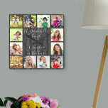 A Grandchild's Laugh Quote 12 Photo Grey Wood Square Wall Clock<br><div class="desc">Create your own unique photo clock for grandparents with 12 of your favourite photos. The grandkids quote is printed in elegant handwritten script typography and reads "a grandchild's laugh is sunshine in the house". This design has a rustic country wood background in shades of grey and black. The simple grid...</div>