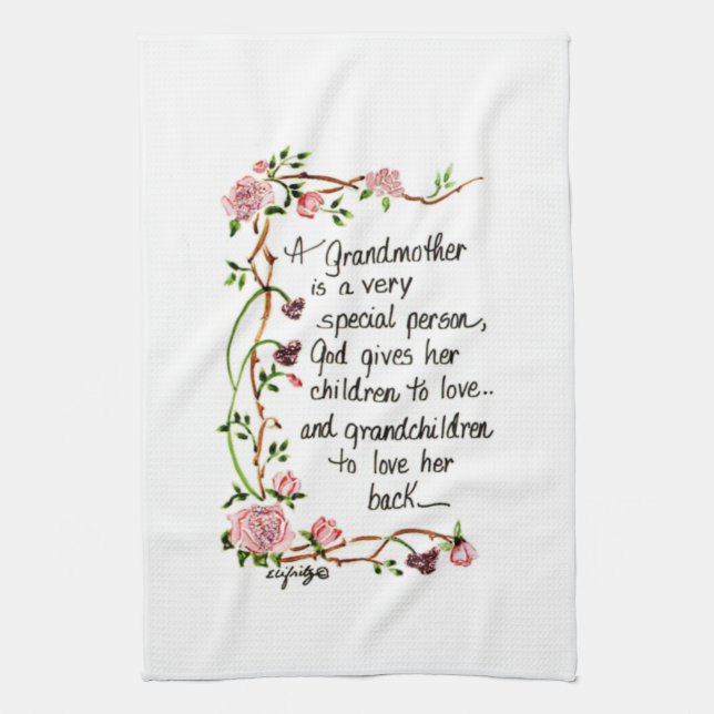 A Grandmother is a Very Special Person text roses Tea Towel (Vertical)