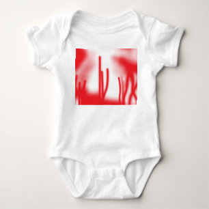 A graphic design featuring bold red and orange sha baby bodysuit