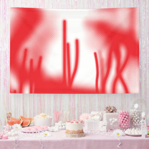 A graphic design featuring bold red and orange sha banner