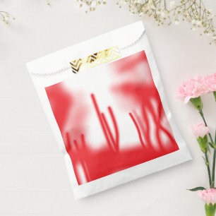 A graphic design featuring bold red and orange sha favour bags