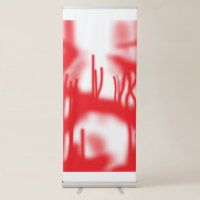 A graphic design featuring bold red and orange sha