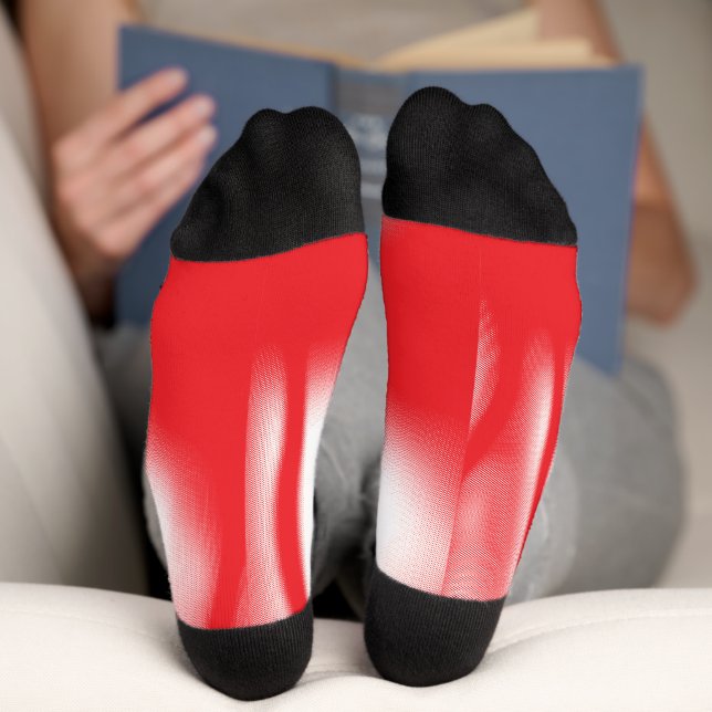 A graphic design featuring bold red and orange sha socks (Bottom)