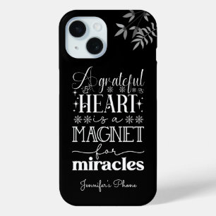 A grateful heart, White text Motivational  iPhone 15 Case