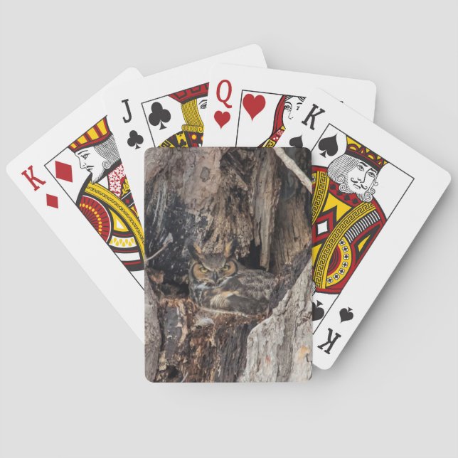 A Great Horned Owl blending in Playing Cards (Back)
