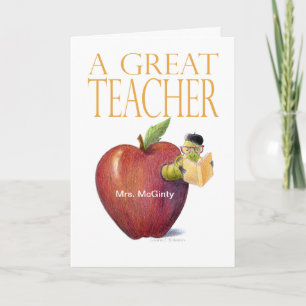 A Great Teacher Thank You Worm in Apple Customise Card