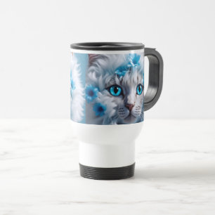 A great Travel mug &handle colourful cat with blue