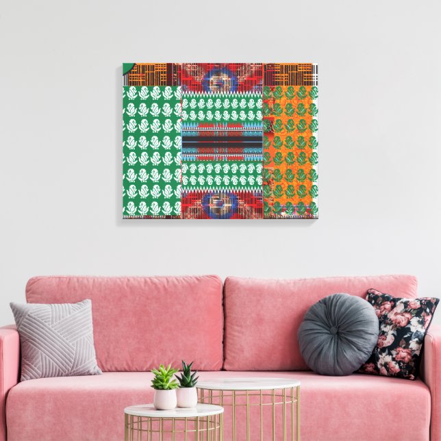 a green and black pattern with a tree in the middl canvas print (Insitu(LivingRoom))