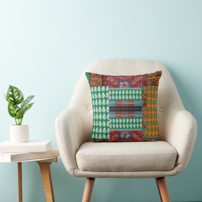 a green and black pattern with a tree in the middl cushion (Chair)