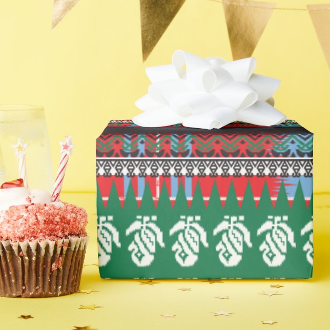 a green and black pattern with a tree in the middl wrapping paper (Birthday Party)