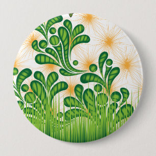 A green and gold artistic pattern depicting a tree 10 cm round badge