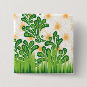 A green and gold artistic pattern depicting a tree 15 cm square badge