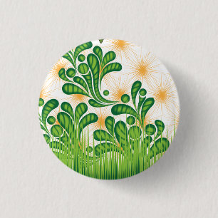 A green and gold artistic pattern depicting a tree 3 cm round badge