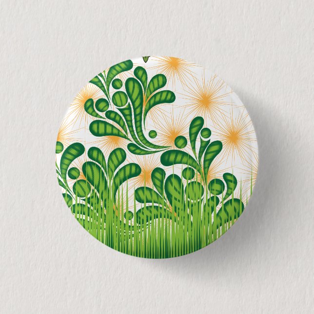 A green and gold artistic pattern depicting a tree 3 cm round badge (Front)