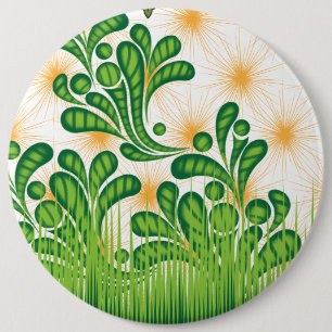 A green and gold artistic pattern depicting a tree 6 cm round badge