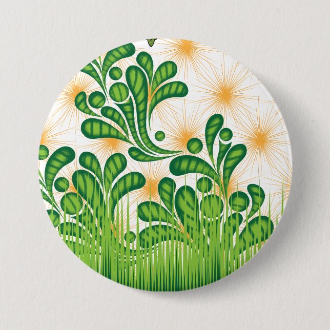 A green and gold artistic pattern depicting a tree 7.5 cm round badge (Front)