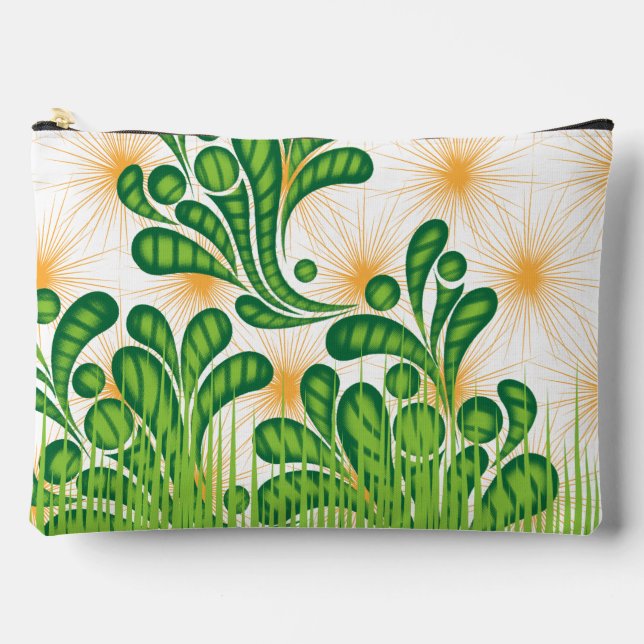 A green and gold artistic pattern depicting a tree accessory pouch (Front)