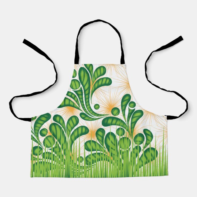 A green and gold artistic pattern depicting a tree apron (Front)