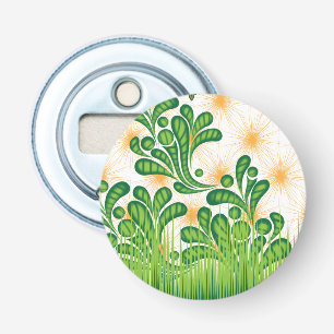 A green and gold artistic pattern depicting a tree bottle opener