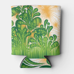 A green and gold artistic pattern depicting a tree can cooler
