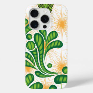 A green and gold artistic pattern depicting a tree iPhone 15 pro case